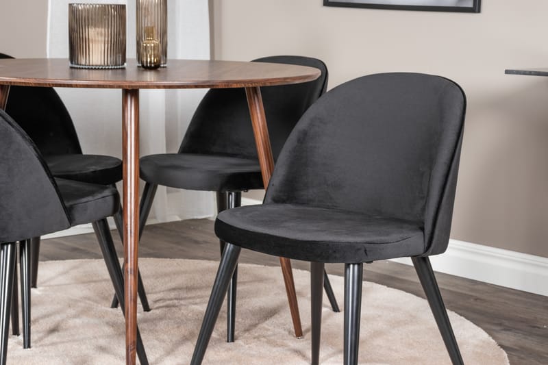 Plaza Matgrupp 100 cm Rund med 4 Velvet stolar - Svart - Möbler - Matplats - Matgrupp & matbord med stolar
