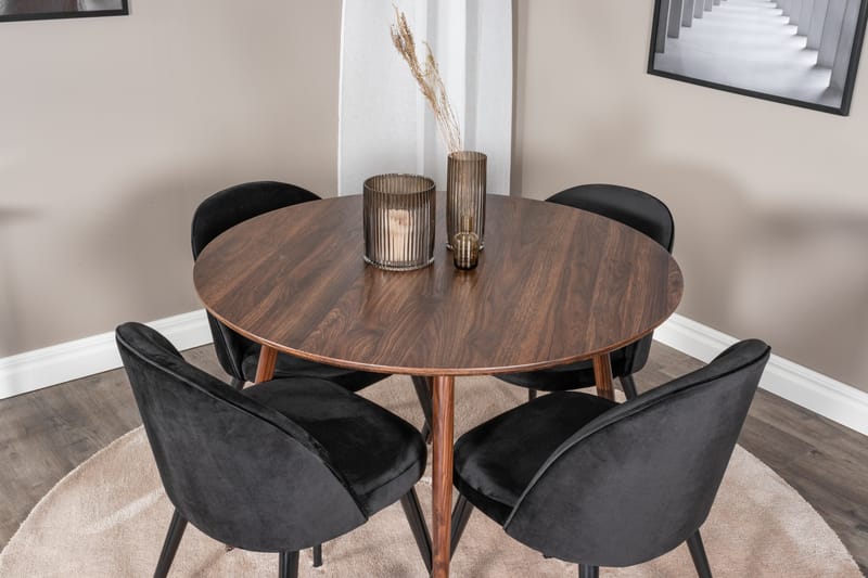 Plaza Matgrupp 100 cm Rund med 4 Velvet stolar - Svart - Möbler - Matplats - Matgrupp & matbord med stolar
