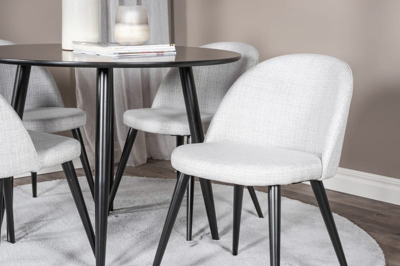 Plaza Matgrupp 100 cm Rund med 4 Velvet Stolar - Svart - Möbler - Matplats - Matgrupp & matbord med stolar