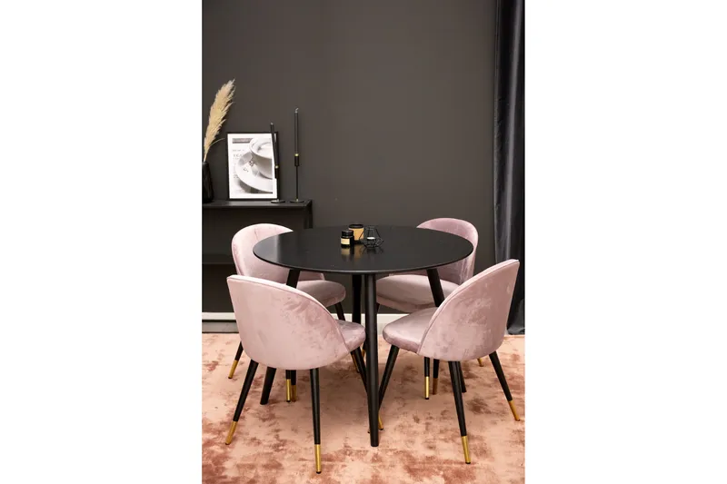 Plaza Matgrupp 100 cm Rund med 4 Velvet stolar, Svart