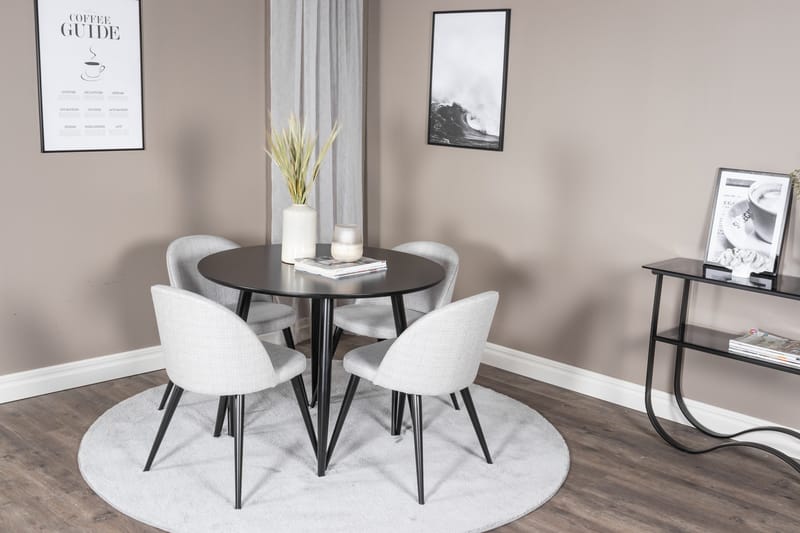 Plaza Matgrupp 100 cm Rund med 4 Velvet Stolar - Svart - Möbler - Matplats - Matgrupp & matbord med stolar
