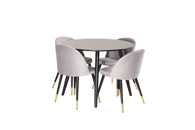 Plaza Matgrupp 100 cm Rund med 4 Velvet stolar, Svart/Guld
