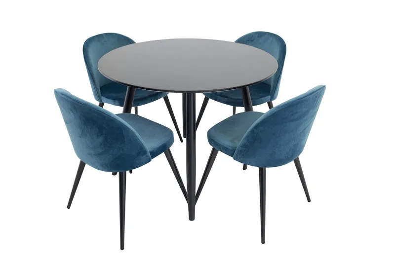 Plaza Matgrupp 100 cm Rund med 4 Velvet stolar - Möbler - Matplats - Matgrupp & matbord med stolar