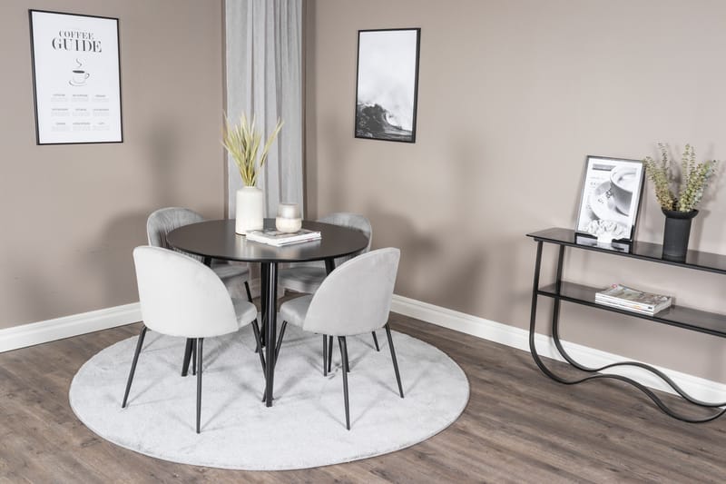 Plaza Matgrupp 100 cm Rund med 4 Wrinkles stolar - Svart - Möbler - Matplats - Matgrupp & matbord med stolar