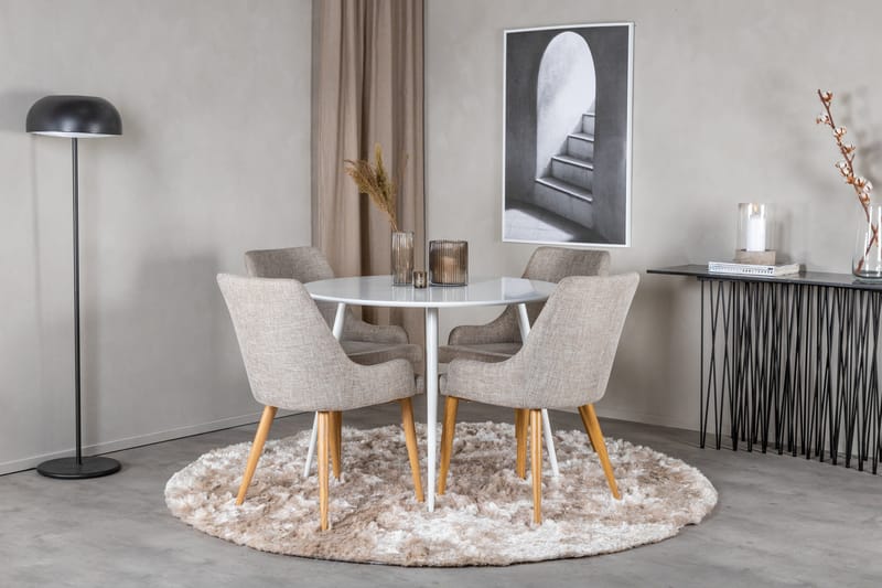 Plaza Matgrupp 100 cm Rund med 4 Plaza stolar - Grå - Möbler - Matplats - Matgrupp & matbord med stolar