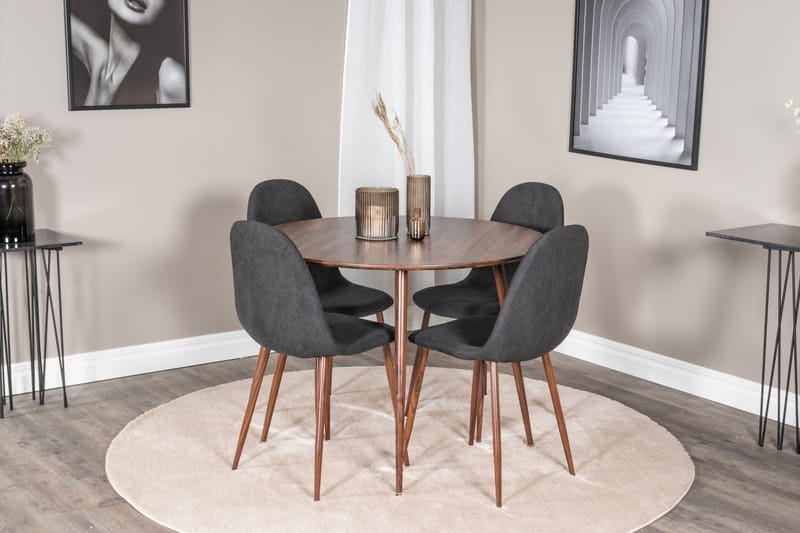 Plaza Matgrupp 100 cm Rund med 4 Polar stolar - Svart - Möbler - Matplats - Matgrupp & matbord med stolar