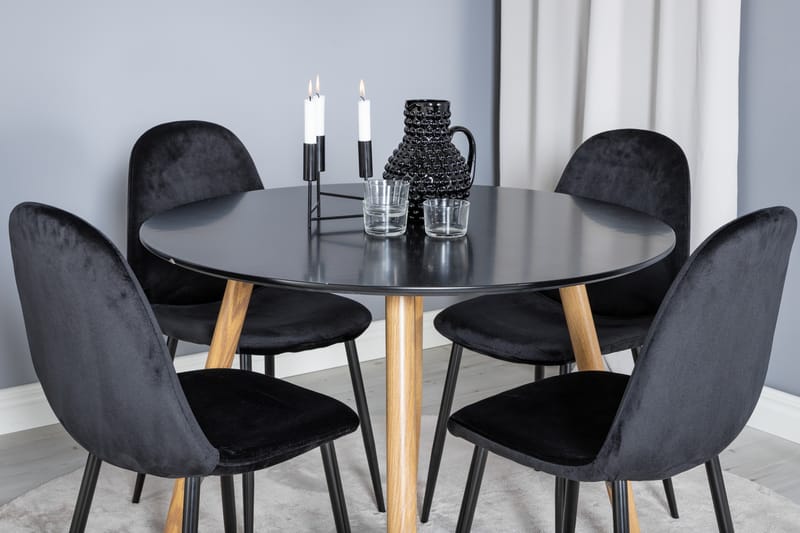 Plaza Matgrupp 100 cm Rund med 4 Polar stolar - Svart - Möbler - Matplats - Matgrupp & matbord med stolar