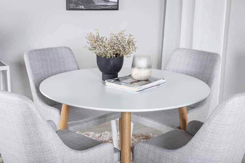 Plaza Matgrupp 100 cm Rund med 4 Plaza stolar - Grå - Möbler - Matplats - Matgrupp & matbord med stolar