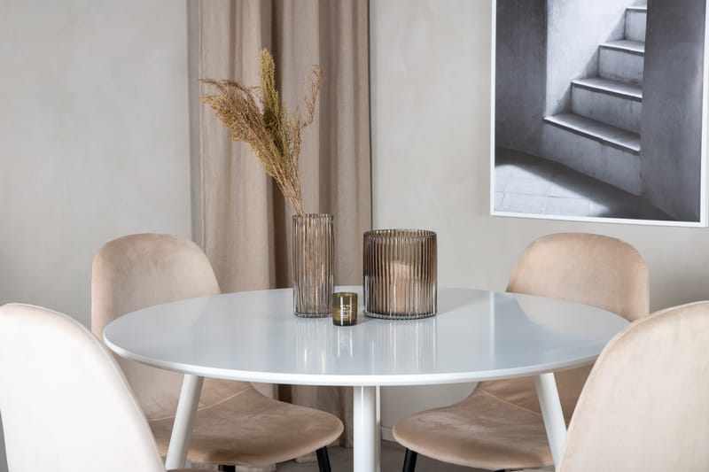 Plaza Matgrupp 100 cm Rund med 4 Polar stolar - Beige - Möbler - Matplats - Matgrupp & matbord med stolar