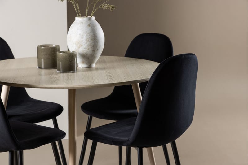 Plaza Matgrupp 100 cm Rund med 4 Polar stolar - Whitewash/Svart - Möbler - Matplats - Matgrupp & matbord med stolar