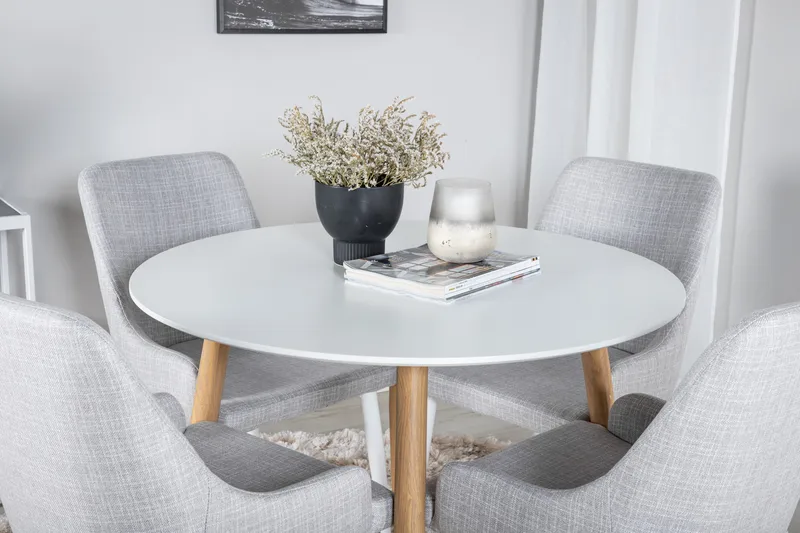 Plaza Matgrupp 100 cm Rund med 4 Plaza stolar - Grå - Möbler - Matplats - Matgrupp & matbord med stolar