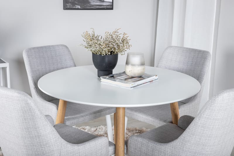 Plaza Matgrupp 100 cm Rund med 4 Plaza stolar - Grå - Möbler - Matplats - Matgrupp & matbord med stolar