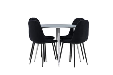 Plaza Matgrupp 100 cm Rund med 4 Polar stolar - Grå/Svart - Möbler - Matplats - Matgrupp & matbord med stolar