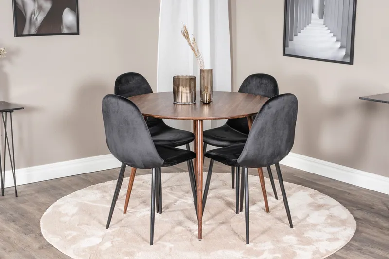 Plaza Matgrupp 100 cm Rund med 4 Polar stolar - Svart - Möbler - Matplats - Matgrupp & matbord med stolar