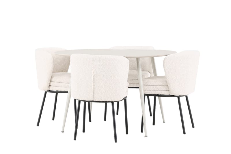 Plaza Matgrupp 120 cm Rund med 4 Agnes stolar - Beige/Vit - Möbler - Matplats - Matgrupp & matbord med stolar