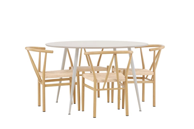 Plaza Matgrupp 120 cm Rund med 4 Alfons stolar - Beige/Beige - Möbler - Matplats - Matgrupp & matbord med stolar