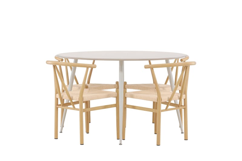 Plaza Matgrupp 120 cm Rund med 4 Alfons stolar - Beige/Beige - Möbler - Matplats - Matgrupp & matbord med stolar