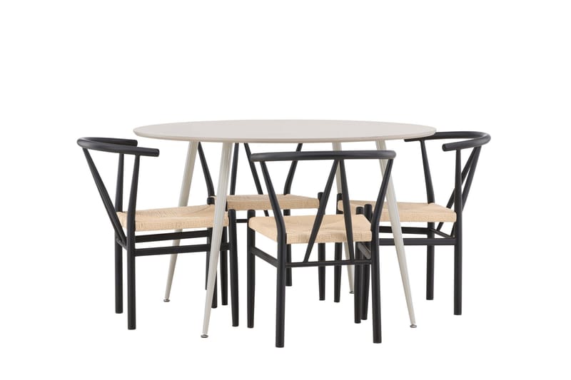 Plaza Matgrupp 120 cm Rund med 4 Alfons stolar - Beige/Svart - Möbler - Matplats - Matgrupp & matbord med stolar