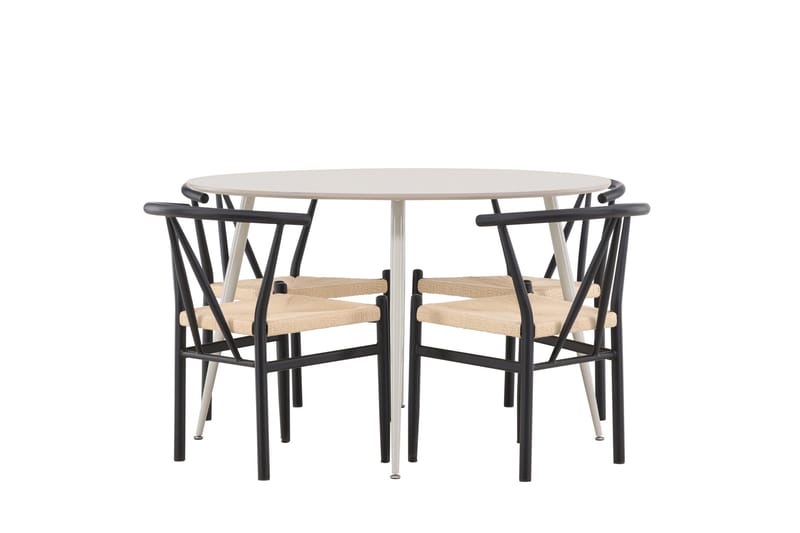 Plaza Matgrupp 120 cm Rund med 4 Alfons stolar - Beige/Svart - Möbler - Matplats - Matgrupp & matbord med stolar