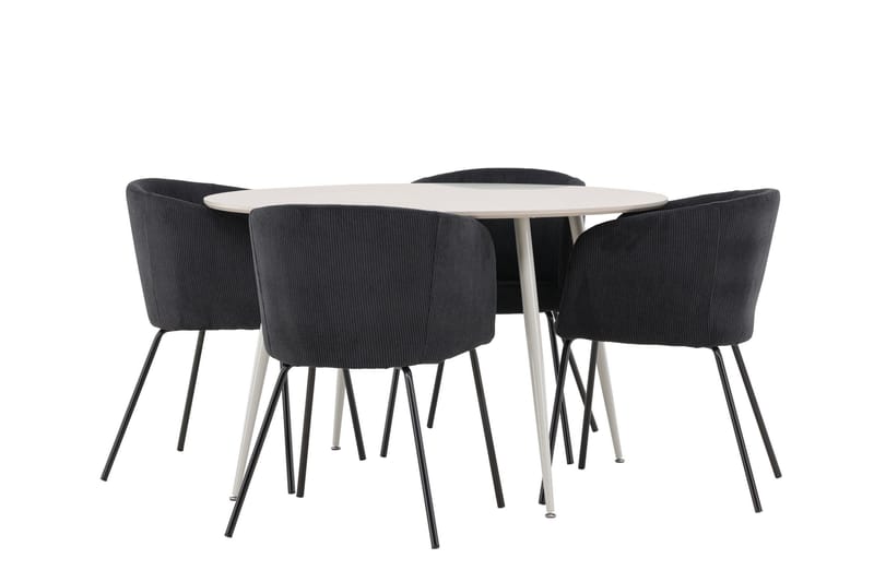 Plaza Matgrupp 120 cm Rund med 4 Berit stolar, Beige/Svart