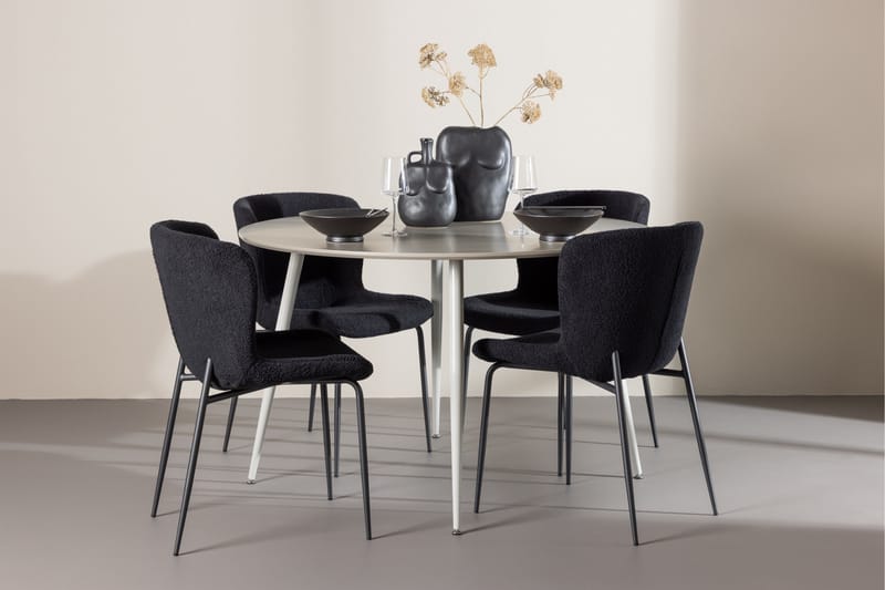 Plaza Matgrupp 120 cm Rund med 4 Modesto stolar - Beige/Svart - Möbler - Matplats - Matgrupp & matbord med stolar