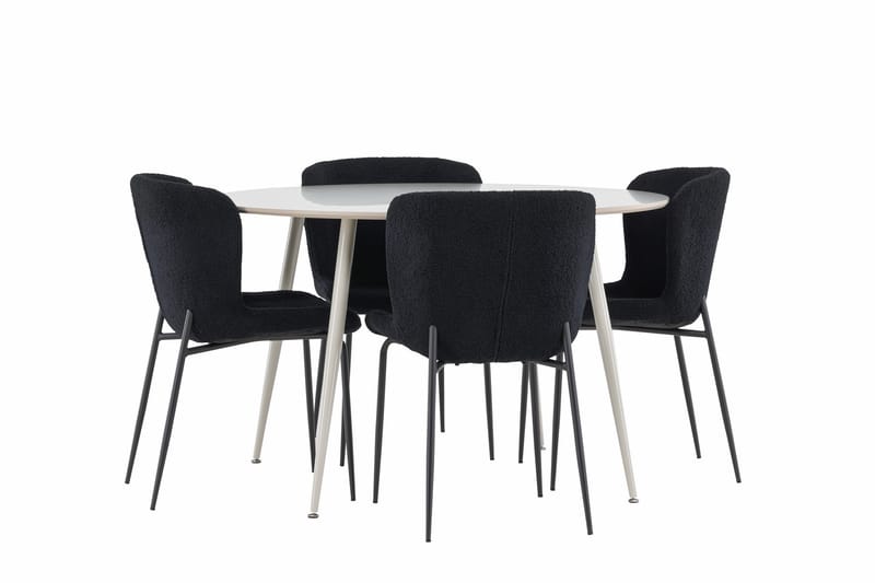 Plaza Matgrupp 120 cm Rund med 4 Modesto stolar - Beige/Svart - Möbler - Matplats - Matgrupp & matbord med stolar