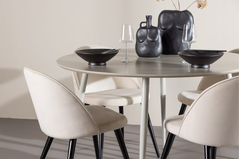 Plaza Matgrupp 120 cm Rund med 4 Velvet stolar - Beige/Beige - Möbler - Matplats - Matgrupp & matbord med stolar