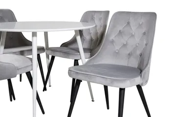 Plaza Rund Matgrupp 100 cm med 4 Velvet Deluxe Matstolar - ljusgrå - Möbler - Matplats - Matgrupp & matbord med stolar