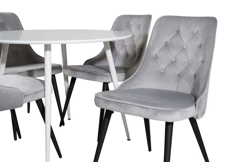 Plaza Rund Matgrupp 100 cm med 4 Velvet Deluxe Matstolar - ljusgrå - Möbler - Matplats - Matgrupp & matbord med stolar