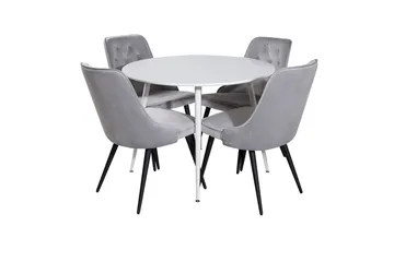 Plaza Rund Matgrupp 100 cm med 4 Velvet Deluxe Matstolar - ljusgrå - Möbler - Matplats - Matgrupp & matbord med stolar
