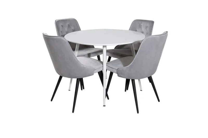 Plaza Rund Matgrupp 100 cm med 4 Velvet Deluxe Matstolar - ljusgrå - Möbler - Matplats - Matgrupp & matbord med stolar