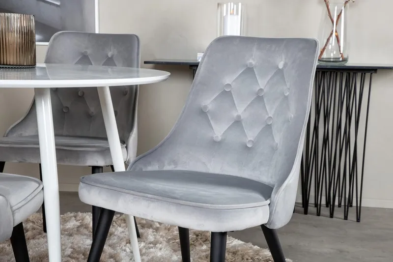 Plaza Rund Matgrupp 100 cm med 4 Velvet Deluxe Matstolar - ljusgrå - Möbler - Matplats - Matgrupp & matbord med stolar
