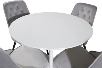 Plaza Rund Matgrupp 100 cm med 4 Velvet Deluxe Matstolar - ljusgrå - Möbler - Matplats - Matgrupp & matbord med stolar