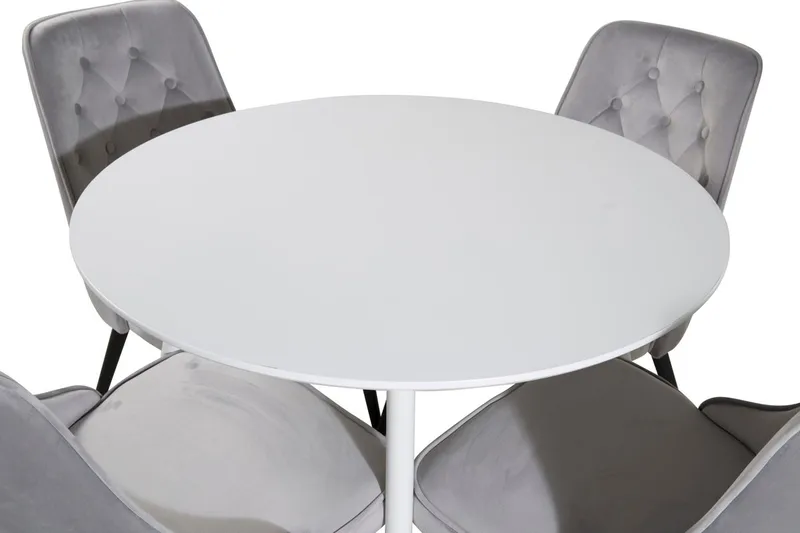Plaza Rund Matgrupp 100 cm med 4 Velvet Deluxe Matstolar - ljusgrå - Möbler - Matplats - Matgrupp & matbord med stolar