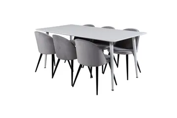 Polar Matbord 180 cm med 6 Velvet Köksstol Sammet - Möbler - Matplats - Matgrupp & matbord med stolar