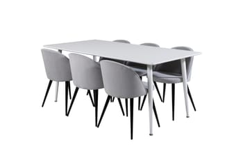 Polar Matbord 180 cm med 6 Velvet Matstol Manchester - ljusgrå, vit - Möbler - Matplats - Matgrupp & matbord med stolar