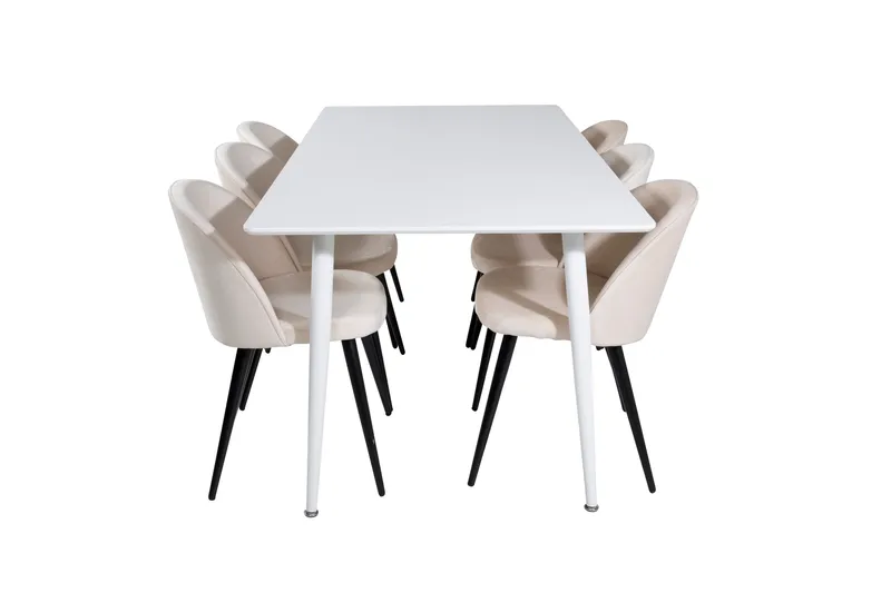 Polar Matgrupp 180 cm Rektangulär med 6 Velvet stolar, Beige