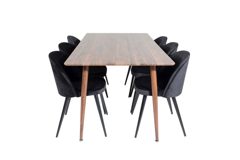 Polar Matgrupp 180 cm Rektangulär med 6 Velvet stolar, Svart