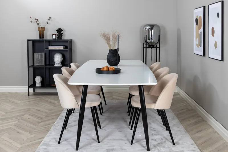 Polar Matgrupp 240 cm Rektangulär med 6 Velvet stolar, Beige