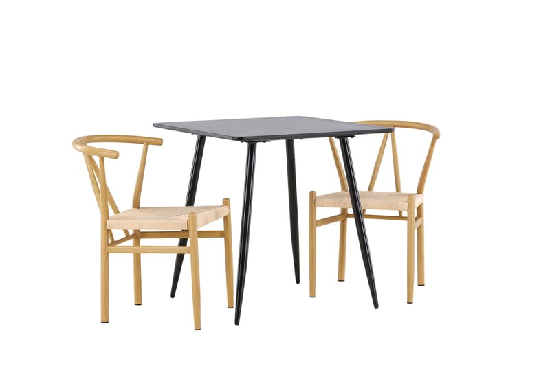 Polar Matgrupp 75 cm Kvadratisk med 2 Alfons stolar - Svart/Beige - Möbler - Matplats - Matgrupp & matbord med stolar