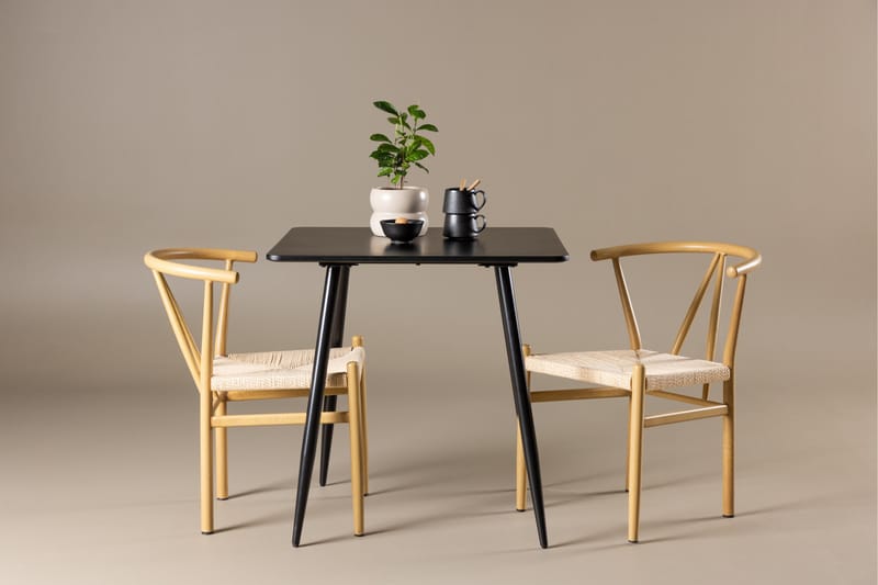 Polar Matgrupp 75 cm Kvadratisk med 2 Alfons stolar - Svart/Beige - Möbler - Matplats - Matgrupp & matbord med stolar