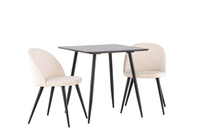 Polar Matgrupp 75 cm Kvadratisk med 2 Velvet stolar - Svart/Beige - Möbler - Matplats - Matgrupp & matbord med stolar