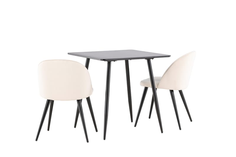Polar Matgrupp 75 cm Kvadratisk med 2 Velvet stolar - Svart/Beige - Möbler - Matplats - Matgrupp & matbord med stolar
