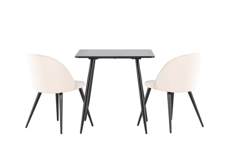 Polar Matgrupp 75 cm Kvadratisk med 2 Velvet stolar - Svart/Beige - Möbler - Matplats - Matgrupp & matbord med stolar