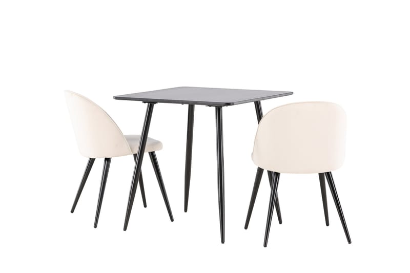Polar Matgrupp 75 cm Kvadratisk med 2 Velvet stolar - Svart/Beige - Möbler - Matplats - Matgrupp & matbord med stolar