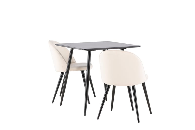 Polar Matgrupp 75 cm Kvadratisk med 2 Velvet stolar - Svart/Beige - Möbler - Matplats - Matgrupp & matbord med stolar