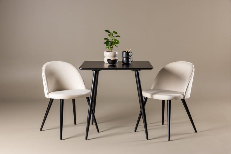Polar Matgrupp 75 cm Kvadratisk med 2 Velvet stolar - Svart/Beige - Möbler - Matplats - Matgrupp & matbord med stolar