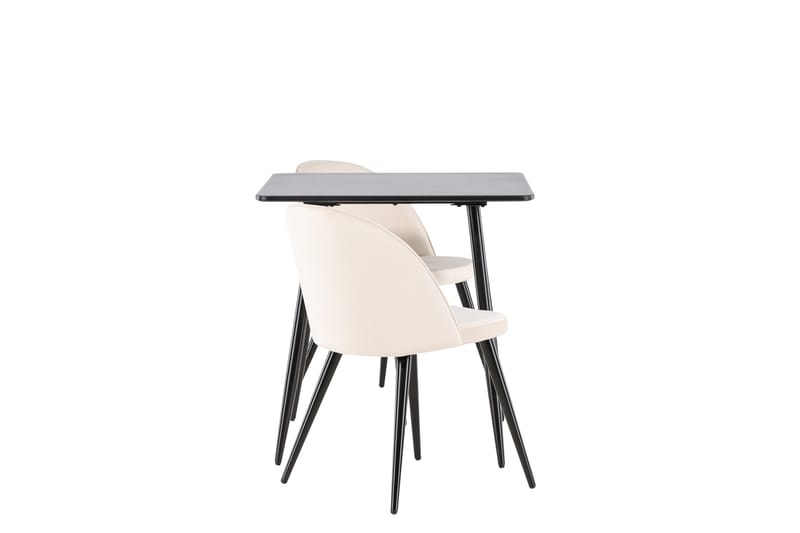 Polar Matgrupp 75 cm Kvadratisk med 2 Velvet stolar - Svart/Beige - Möbler - Matplats - Matgrupp & matbord med stolar