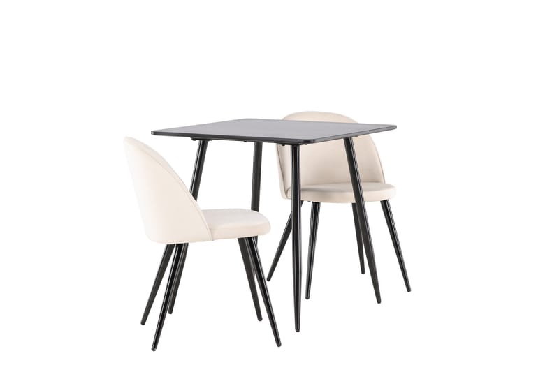 Polar Matgrupp 75 cm Kvadratisk med 2 Velvet stolar - Svart/Beige - Möbler - Matplats - Matgrupp & matbord med stolar