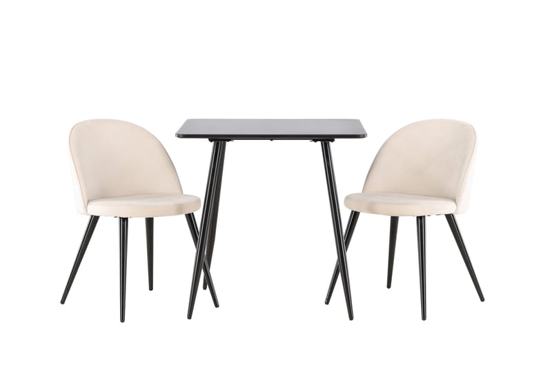Polar Matgrupp 75 cm Kvadratisk med 2 Velvet stolar - Svart/Beige - Möbler - Matplats - Matgrupp & matbord med stolar